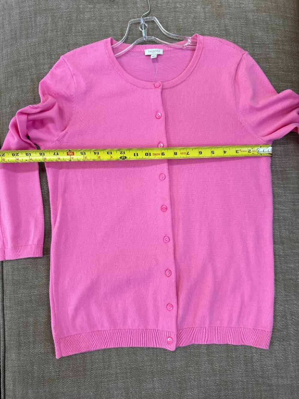 Talbots Bubble Gum Pink Cotton Blend Button Down Cardigan Crew Neck Size M NEW - Picture 8 of 11